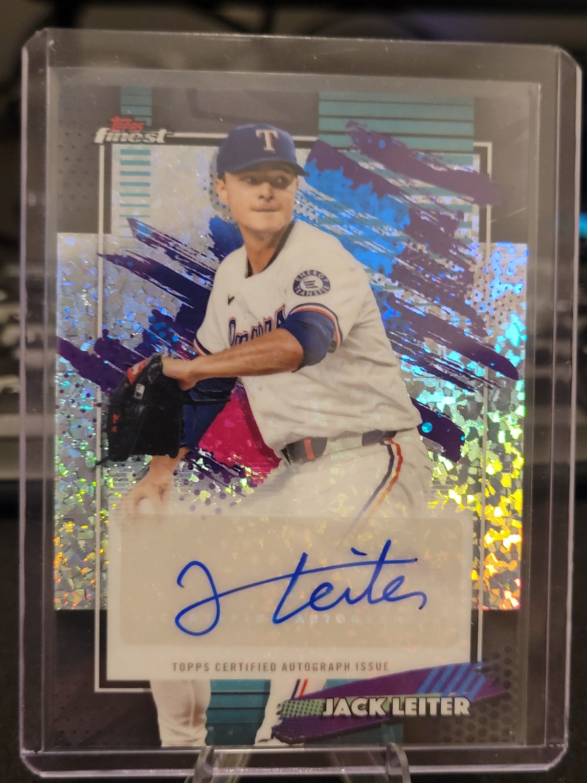 2026 Topps Finest Jack Leiter Mini Diamonds Auto #FMA-JL Texas Rangers