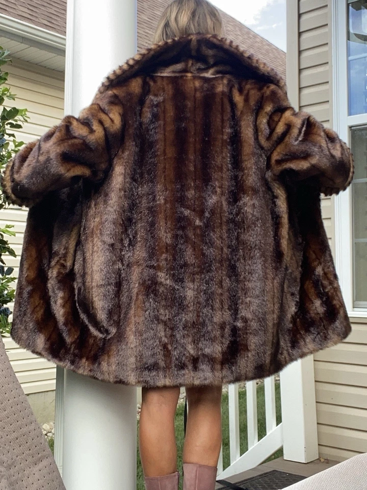 Abrigo de piel de visón vegano vintage talla grande 1XL Dennis Basso dinero antiguo silencioso lujo Foto 3 de 4