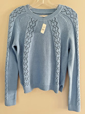 LOFT Sweater Crochet Details Blue Long Sleeve Pullover Size Small NWT