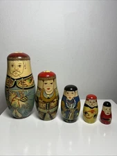 Vintage Matryoshka Russian Nesting Dolls Hand Painted 5 Piece Set China Emperor