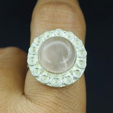 Natural Rose Quartz Gemstone Handmade 925 Sterling Silver Ring Size-8 US