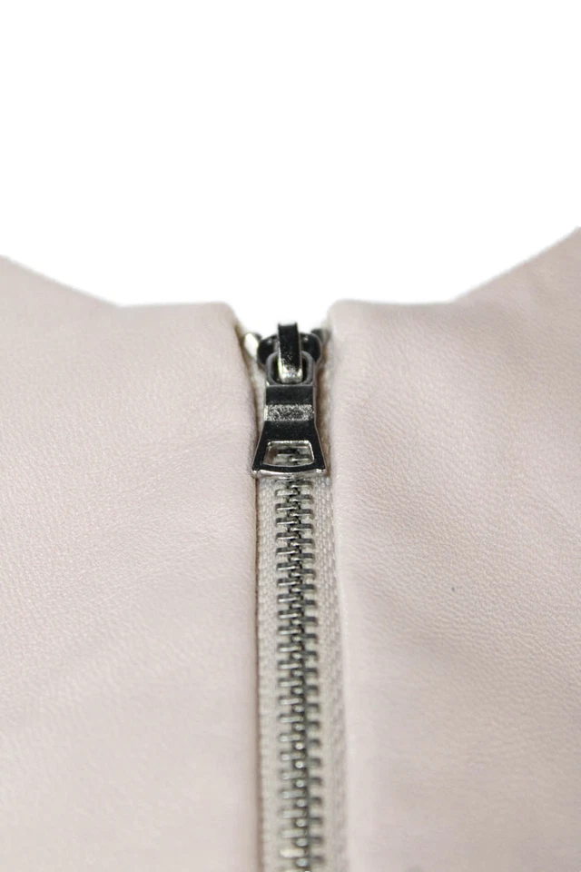 Rebecca Taylor Womens Leather Round Neck Zip Up Peplum Jacket Pink Size 2 - Image 4 of 4