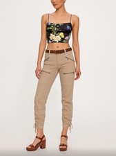 Rare Y2K Guess jeans Cargo Khaki Pants Womens 24 Beige Drawstring 100 Cotton