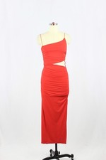NWT ZARA Red Jersey Asymmetrical One Shoulder Cut-Out Ruched Midi Dress, Size S