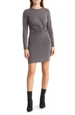 Socialite Gray Long Sleeve Bodycon Dress Size S Knot Front Ruched Midi Stretch