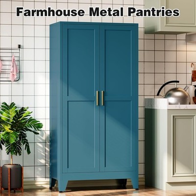 61'' Kitchen Pantry Cabinet, Freestanding Farmhouse Food Cupboard w/ 3 Shelves