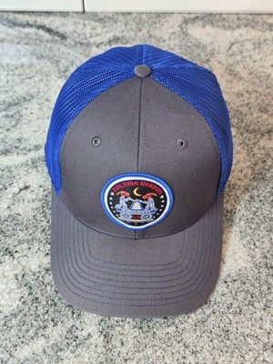 McMenamins Kalama Harbor Hat Cap Snap Back Mens Gray Blue Trucker Mesh