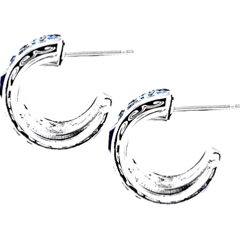 BRIGHTON CRISTAL VIAJE TONOS AZULES SWAROVSKI CRYS HUGGLE POSTE PENDIENTES NUEVO CON ETIQUETAS + BOLSO✨VTG Foto 3 de 4