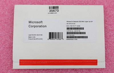 New Sealed Windows Server Database 2022 64-Bit OEI DVD 24-Core (English) License