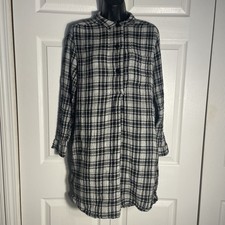 Madewell Latitude Shift Dress Women L Black Gray Kemp Plaid Long Sleeve Henley