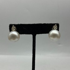 750/18k Weißgold Diamant & Süßwasserperlen Omega Ohrringe 13,7g