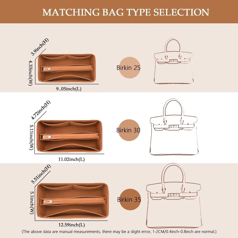 Inserção organizadora de bolsa para bolsa Birkin 35, feltro BK-35, bege  - Imagem 2 de 4