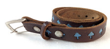Vintage Mushroom Leather Belt 1970  s Hand Tooled Painted Small 35" Hippie Boho
