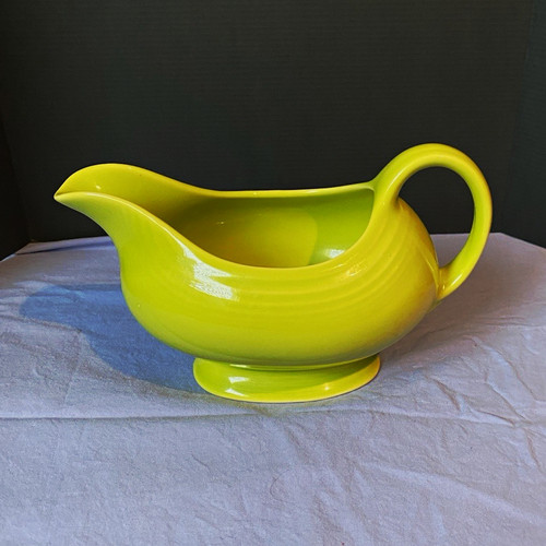 Fiesta Lemongrass Glossy Ceramic Gravy Boat w/ Handles Oval Solid Impressed