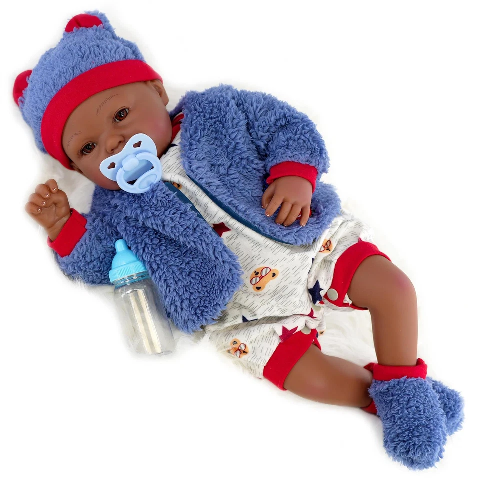 Black Baby Doll Ethnic Reborn Boy 20" Blue Outfit Realistic Toys Kids BiBi Doll - Image 4 of 4