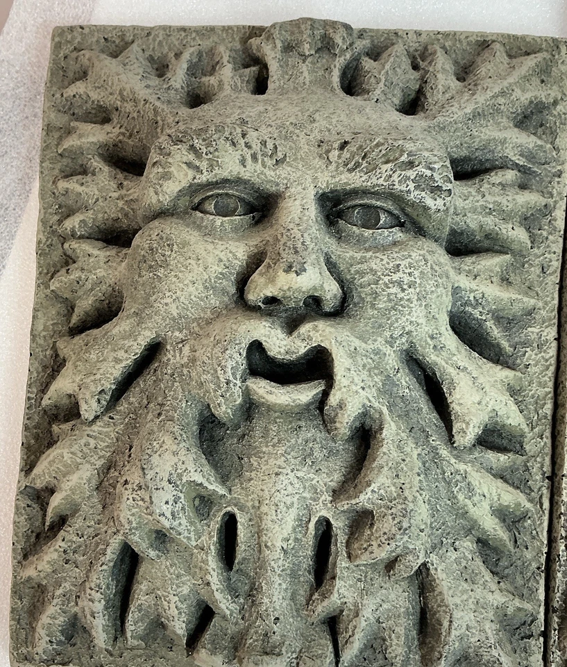 Placas de piedra Green Man - Juego de 2 - Tallas de cara de hoja - Decoración de jardín o pared Foto 3 de 4