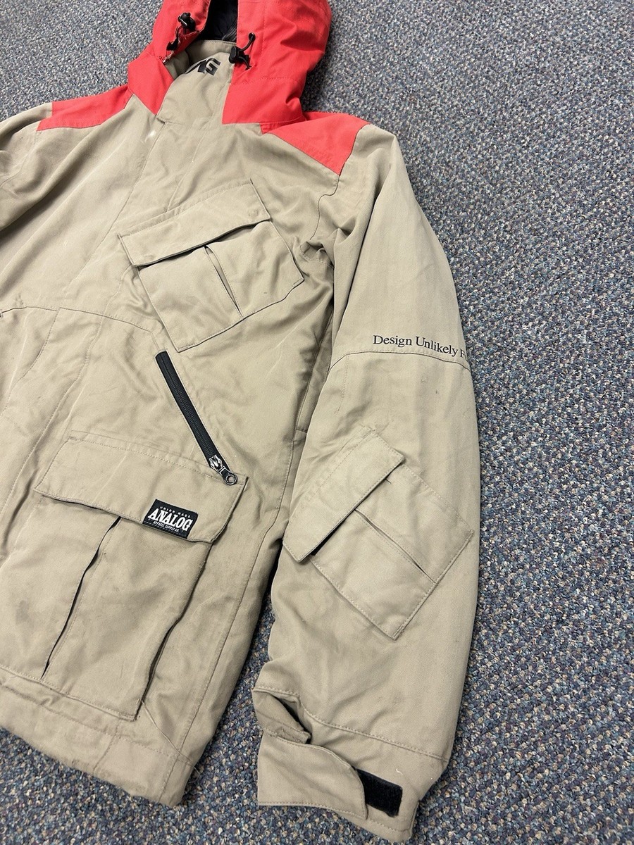 Burton Analog Snowboard Jacket Men's Medium Cream Red Hooded Ski