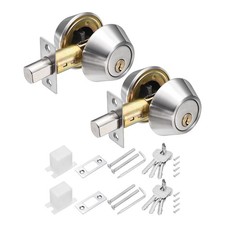 2 Set Double Keyed Deadbolt Lock 2" Keyed on Both Sides with Hex Wrench Silver