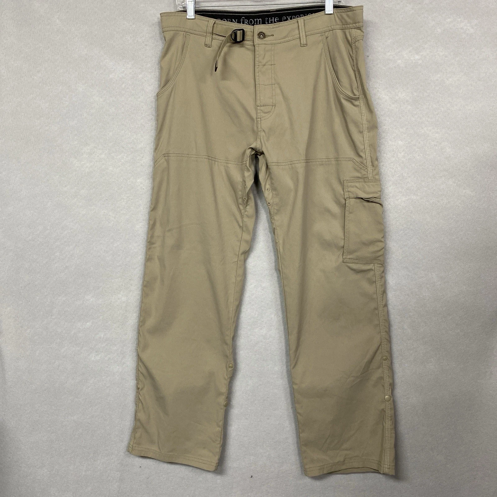 Prana Pants Men’s 34x30 Cargo Khaki Stretch Utility Pockets Snap Adjustable Cuff