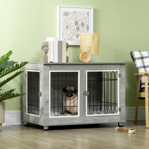 PawHut Dog Crate Furniture, Dog Crate End Table w/ Soft Cushion, Double Door - Picture 2 of 12