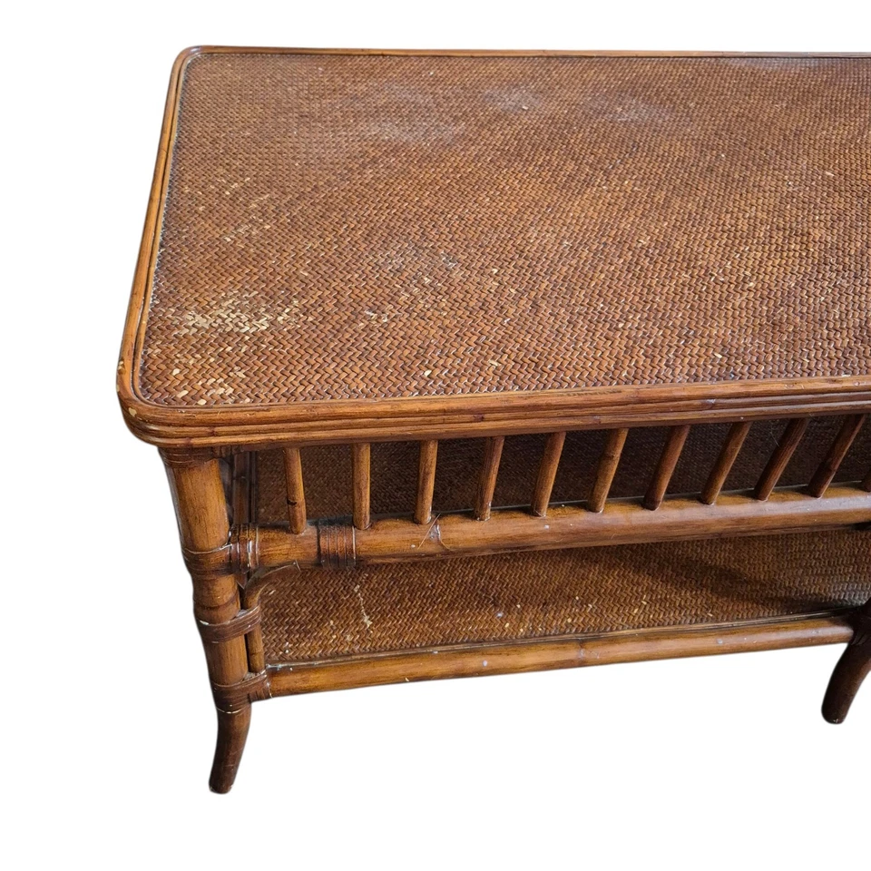 Beautiful Vintage Ethan Allen Coastal Bamboo/ Rattan Coffee Table - Image 2 of 4