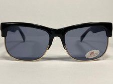 Vintage Black Clubmaster Sunglasses Gold Rim Blue Lenses NOS UV Protection