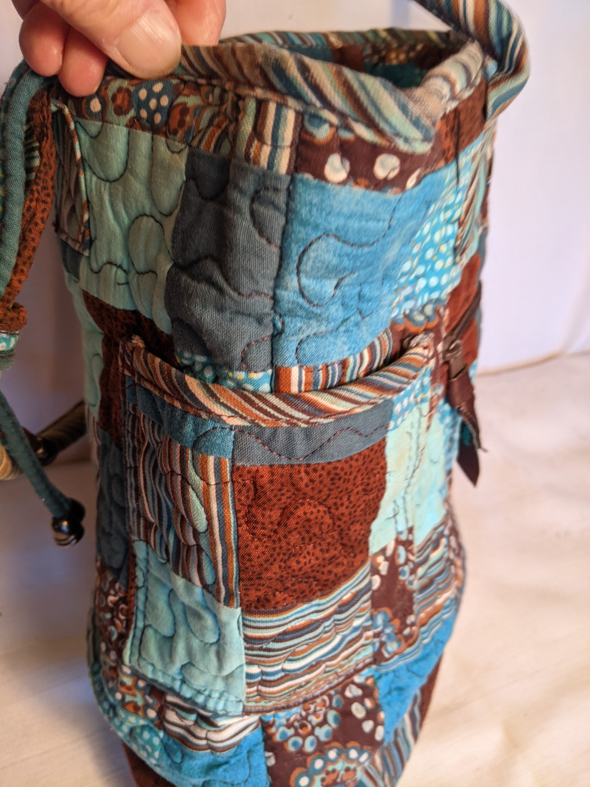 Donna Sharp Blue Brown Patchwork Quilted Handbag … - image 3