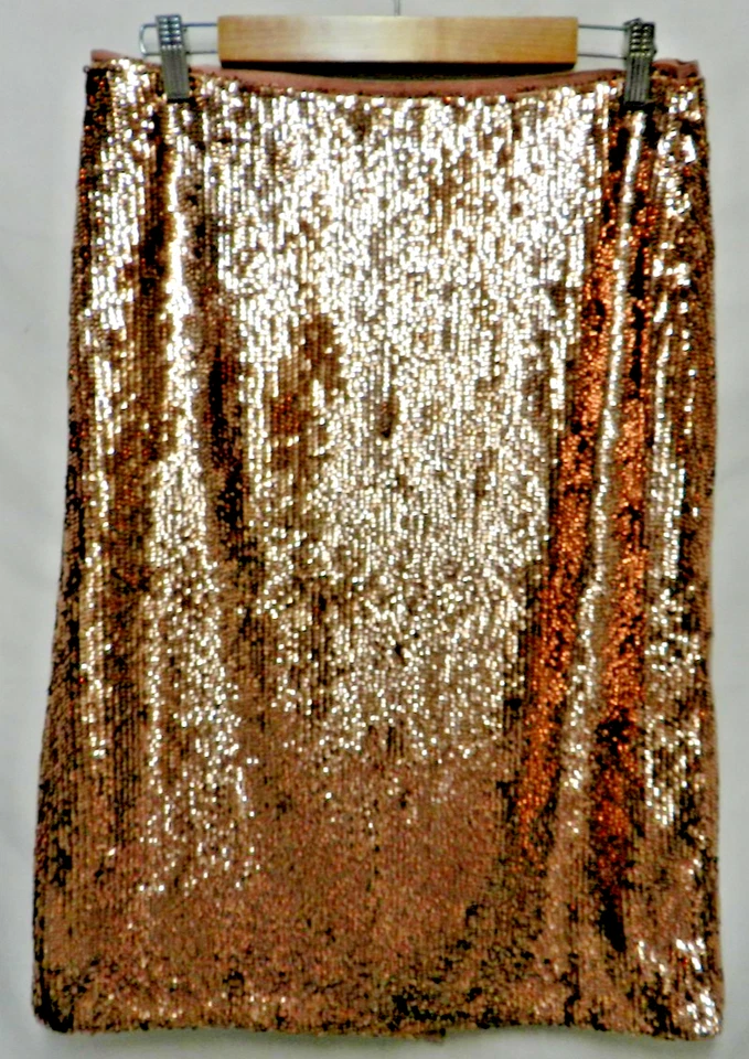 J. Crew Lentejuelas Oro Rosa Falda Lápiz Forrada abertura Ocasión Metálica Talla 8 Foto 3 de 4