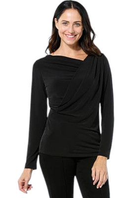 IMAN Global Chic Women's Crossover Drape Front Top Black