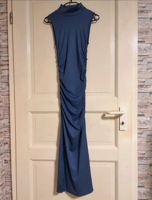 High Neck Long Dress Blau
