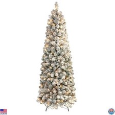 SHareconn 7.5ft Snow Flocked Slim Pencil Christmas Tree with Prelit Warm White