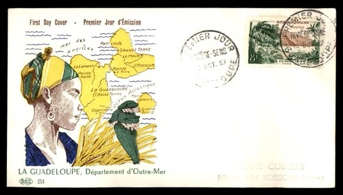 Mayfairstamps France FDC 1957 Guadeloupe Scenery Woman Map First Day Cover aax_2