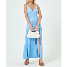 NEW L*Space Lilikoi Dress Smocked Tiered Maxi Aura Blue Size Medium