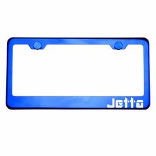 Blue Chrome License Plate Frame Jetta Laser Etched Metal Screw Cap Blue Chrome License Plate Frame Jetta Laser Etched Metal Screw Cap