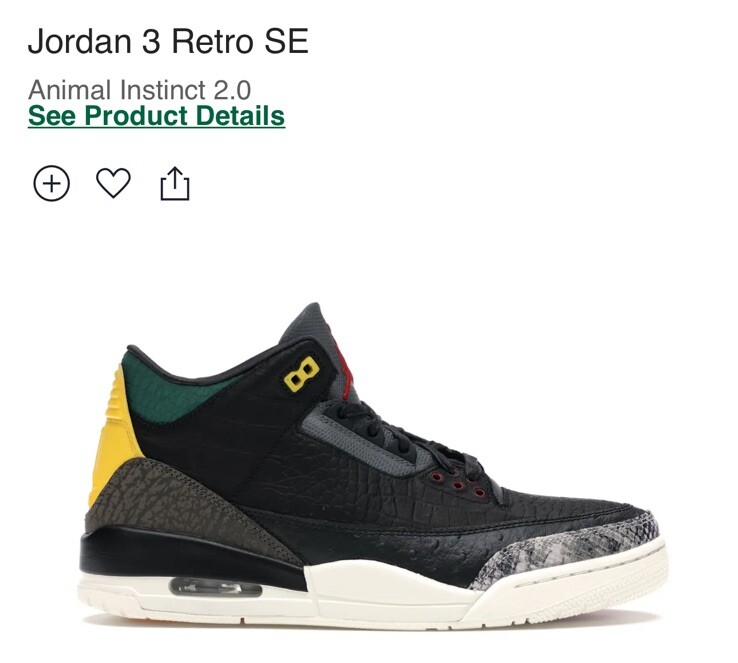 Nike Air Jordan Retro 3 SE Animal Instinct 2.0 Sneakers Men\'s Size 10.5 Nike Air Jordan 3 Retro SE Animal Instinct CK4344-002 Sz  main image 3