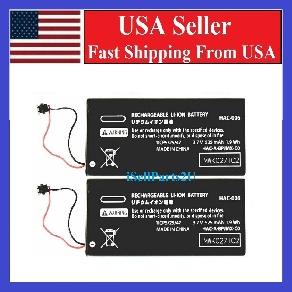 2 x Replacement Battery Nintendo Switch Joy-Con Fits HAC-006 525mAh Left Right