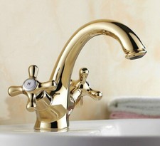 Gold Color Brass Double Cross Handle Bathroom Sink Faucet Mixer Tap 2nf172