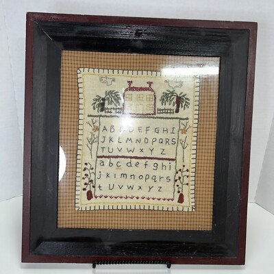 Vintage Handcrafted Freehand Embroidery Alphabet Sampler Traditional & Framed