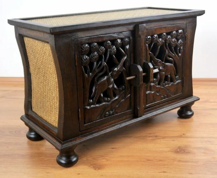 Rattan Sideboard TV Bank HiFi Möbel Elefanten Schnitzerei Asia Kommode - Bild 1 von 1