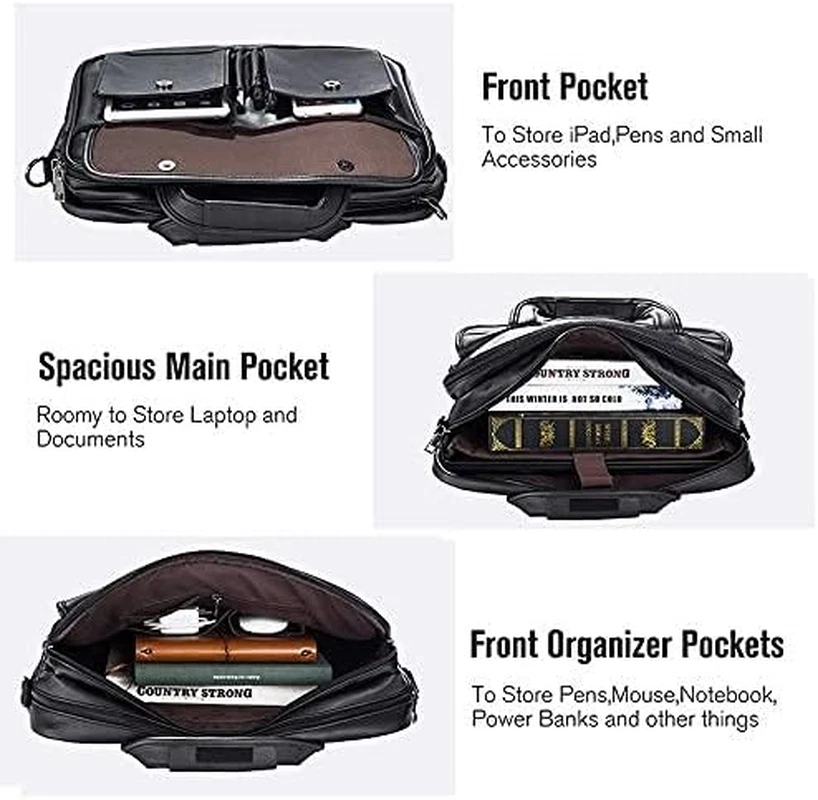 Business Travel Briefcase for 17" Laptops Leather Handmade Messenger Bag - Image 4 of 4