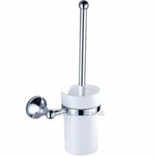 Chrome Wall Mount Bathroom Toilet Cleaning Brush Holder White Porcelain Cup Set