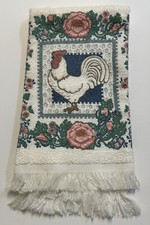 Vintage 80's Rooster Chicken Roses Pastels Kitchen Hand Towel Made in USA NOS