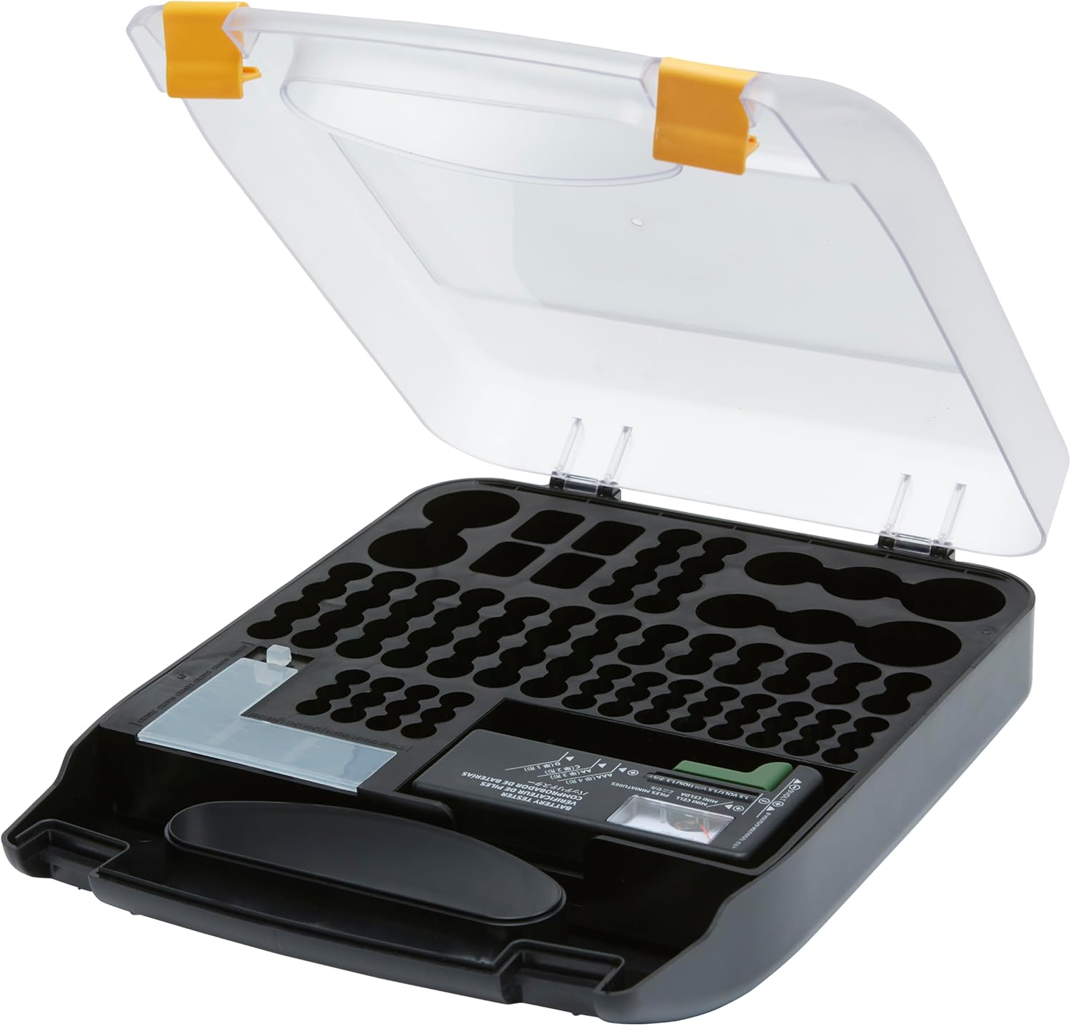 Battery Organizer with Tester and Handle Holds 110 Batteries Wall Mountable