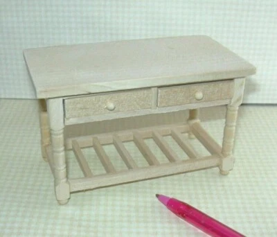 TOWN SQUARE MINIATURES Miniature Natural Wood Worktable w/DRAWERS: DOLLHOUSE Miniatures 1:12