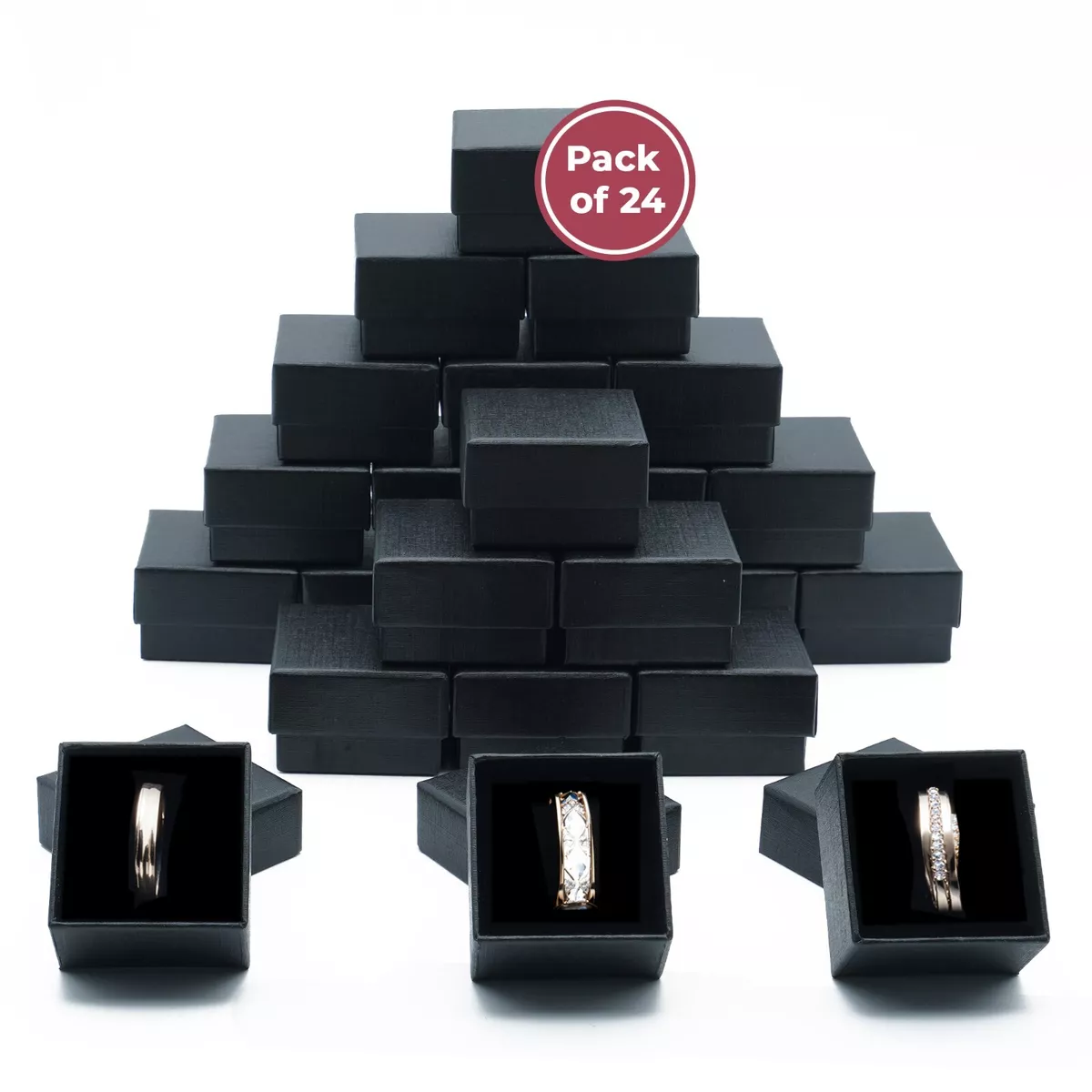 Wholesale Black Ring Gift Box with Foam and Velvet Insert 1.5 x 1.5 x 1.25 Inch