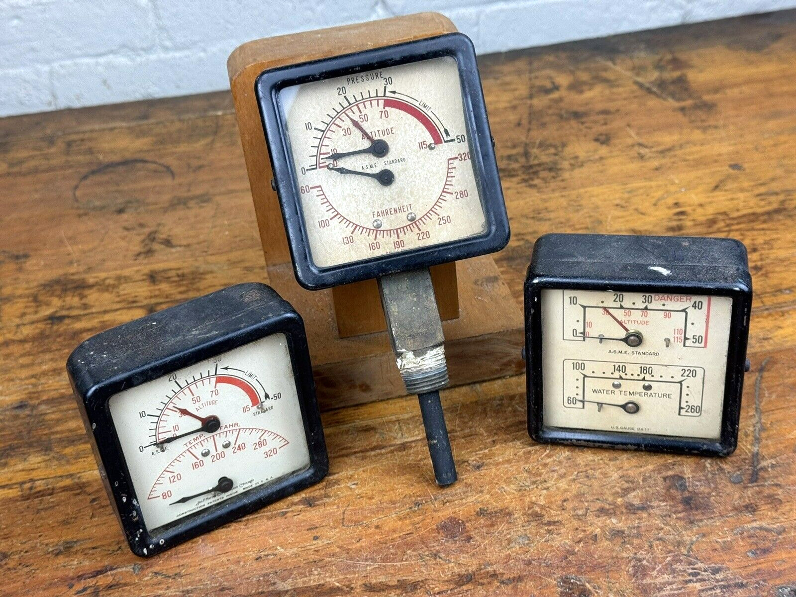 3 medidores de altitud vintage con 2 Fahrenheit y 1 temperatura del agua ~ sin daños, sin probar