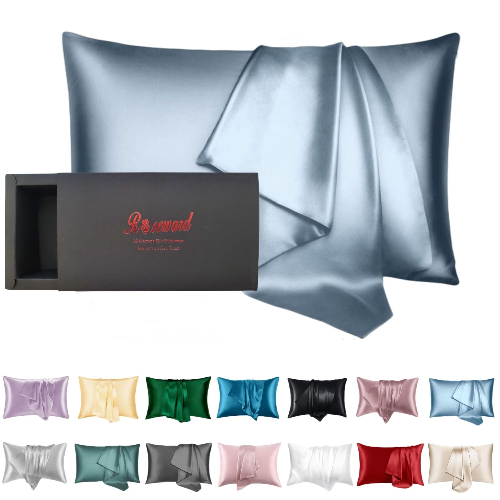 Organic Silk Pillowcase for Hair and Face Made in USA, Real 22 Momme Mulberry...-image