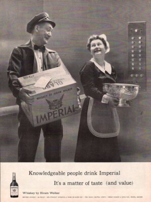 Vintage advertising print Alcohol Hiram Walker Imperial House Maid Delivery 1960