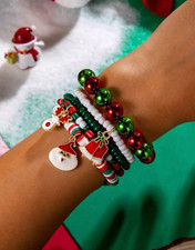 Fashion Jewelry Christmas Red Bells Acrylic Beaded Women Bracelet