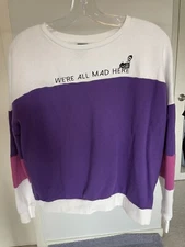 SHOP DISNEY ALICE IN WONDERLAND Sweater Shirt Cheshire Cat “We’re all Mad Here”